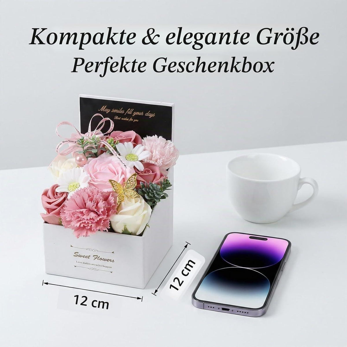 Seifenrosen Blumenstrauß im Karton – Duftende Deko für Muttertag