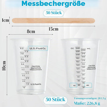 50x Epoxidharz Mischbecher Set mit Skala & Rührstäben