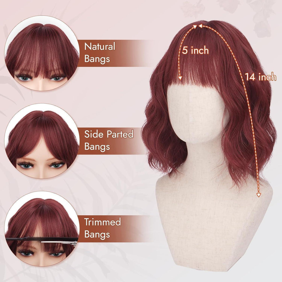 Kurze gewellte Bob Perücke mit Pony – Dunkelbraun 35cm