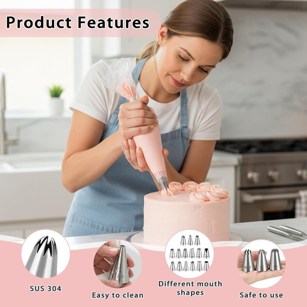 15er Edelstahl Spritztüllen Set für Kuchen & Torten Dekoration