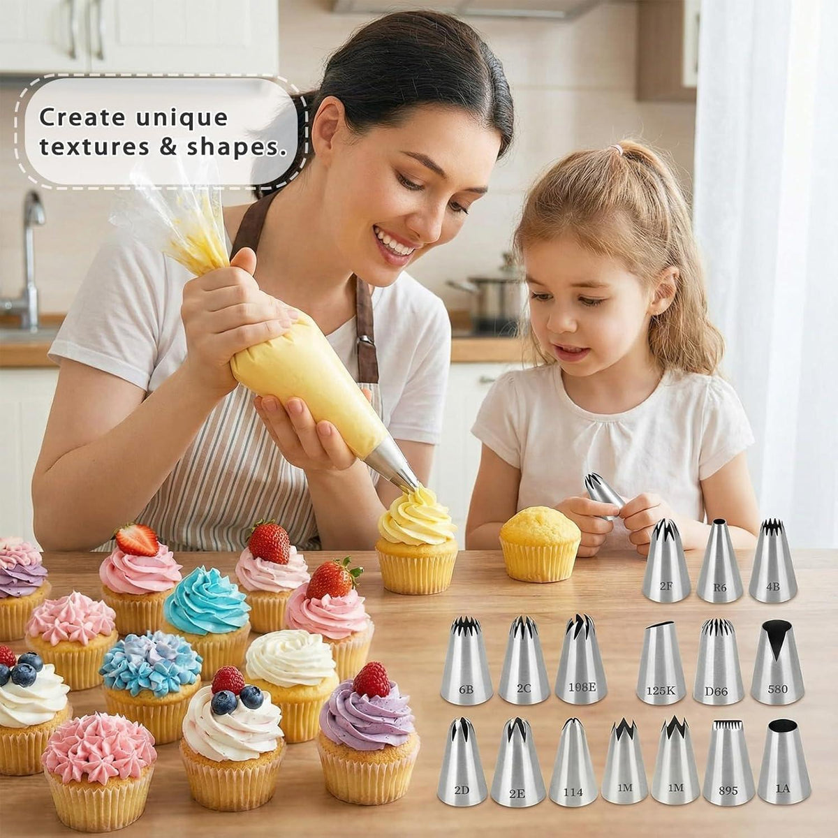 15er Edelstahl Spritztüllen Set für Kuchen & Torten Dekoration