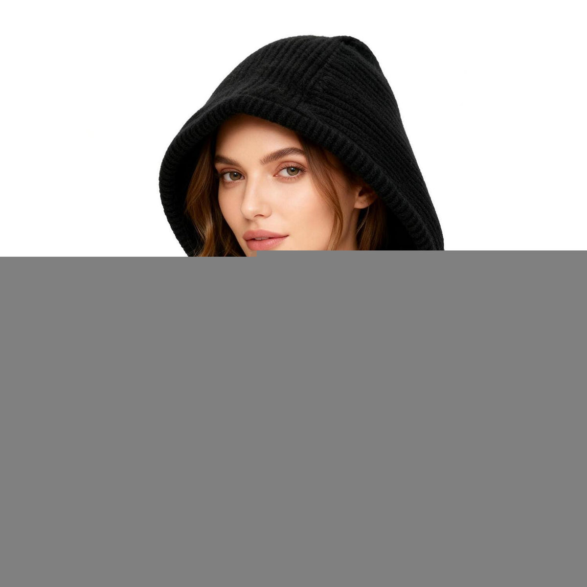 Warme Strickmütze mit Schal 2-in-1 Sturmhaube Unisex Schwarz