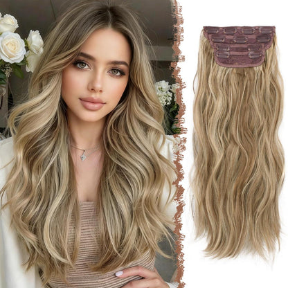 Clip-in Haarverlängerung Wellig, 50cm, Hellbraun & Blond