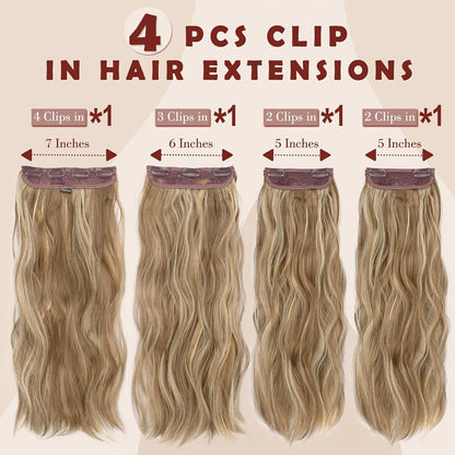 Clip-in Haarverlängerung Wellig, 50cm, Hellbraun & Blond