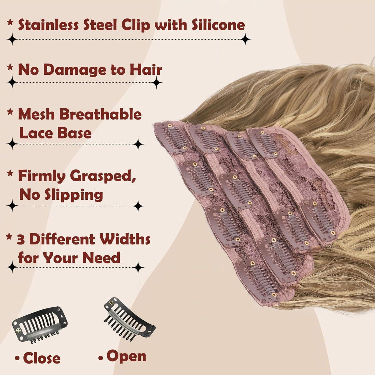Clip-in Haarverlängerung Wellig, 50cm, Hellbraun & Blond