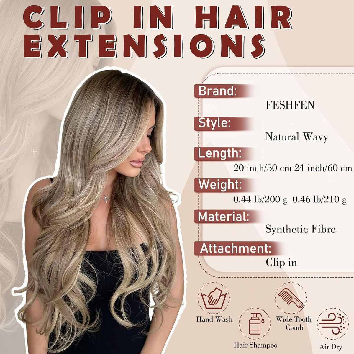 Lange gewellte Haarverlängerung Clip-in – Natürliches Schwarz
