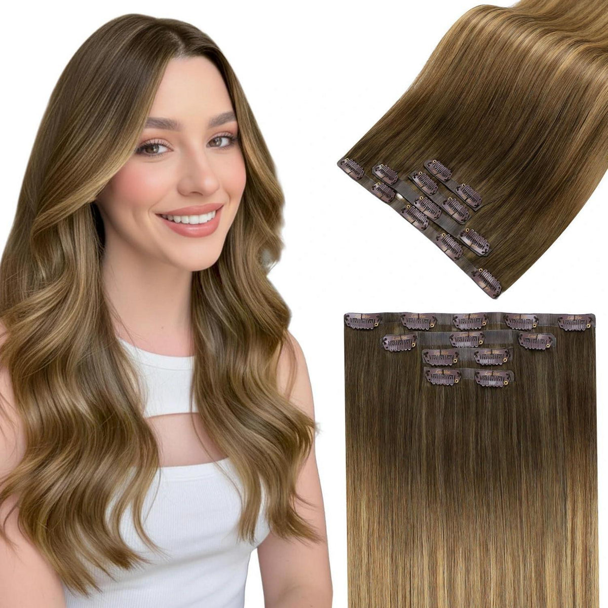 Echthaar Clip-Ins Ombre Braun 50cm - Volumenset