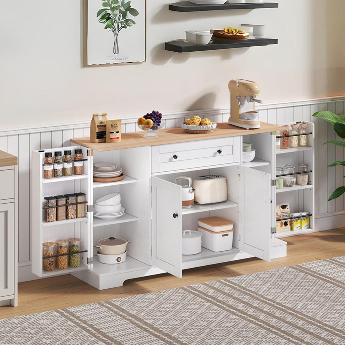 Modernes Küchenbuffet mit verstellbaren Böden (138x40x85cm)