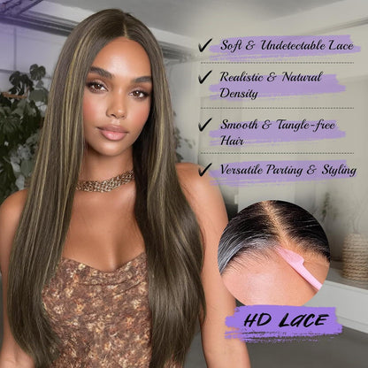 Braune Mix Blond Lace Front Perücke – Lange Glatte Damen Perücke