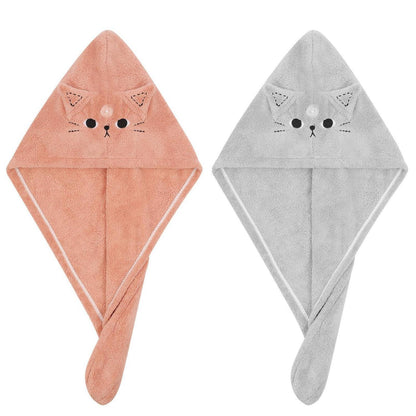 Haarturban 2er-Pack Mikrofaser Rosa Grau Katze