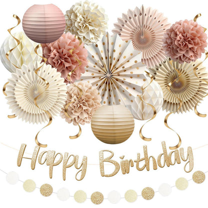 Boho Geburtstagsdeko Set Beige Rosa – Party Deko für Frauen