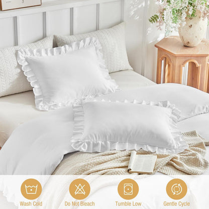 Weißer Rüschen-Bettbezug 200x200 cm - Bettwäsche-Set für Doppelbett