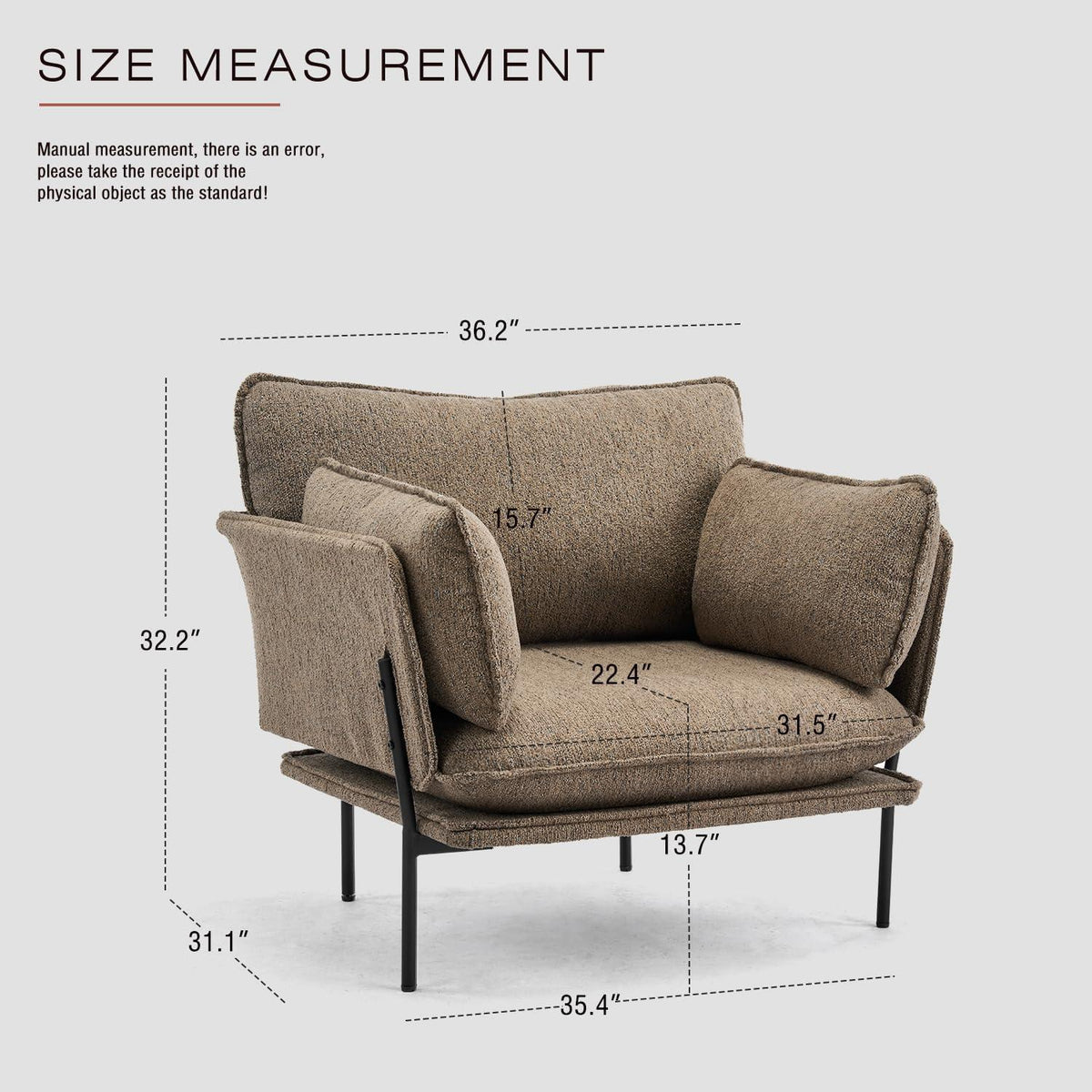 Bouclé Loungesessel mit Metallbeinen – Braun