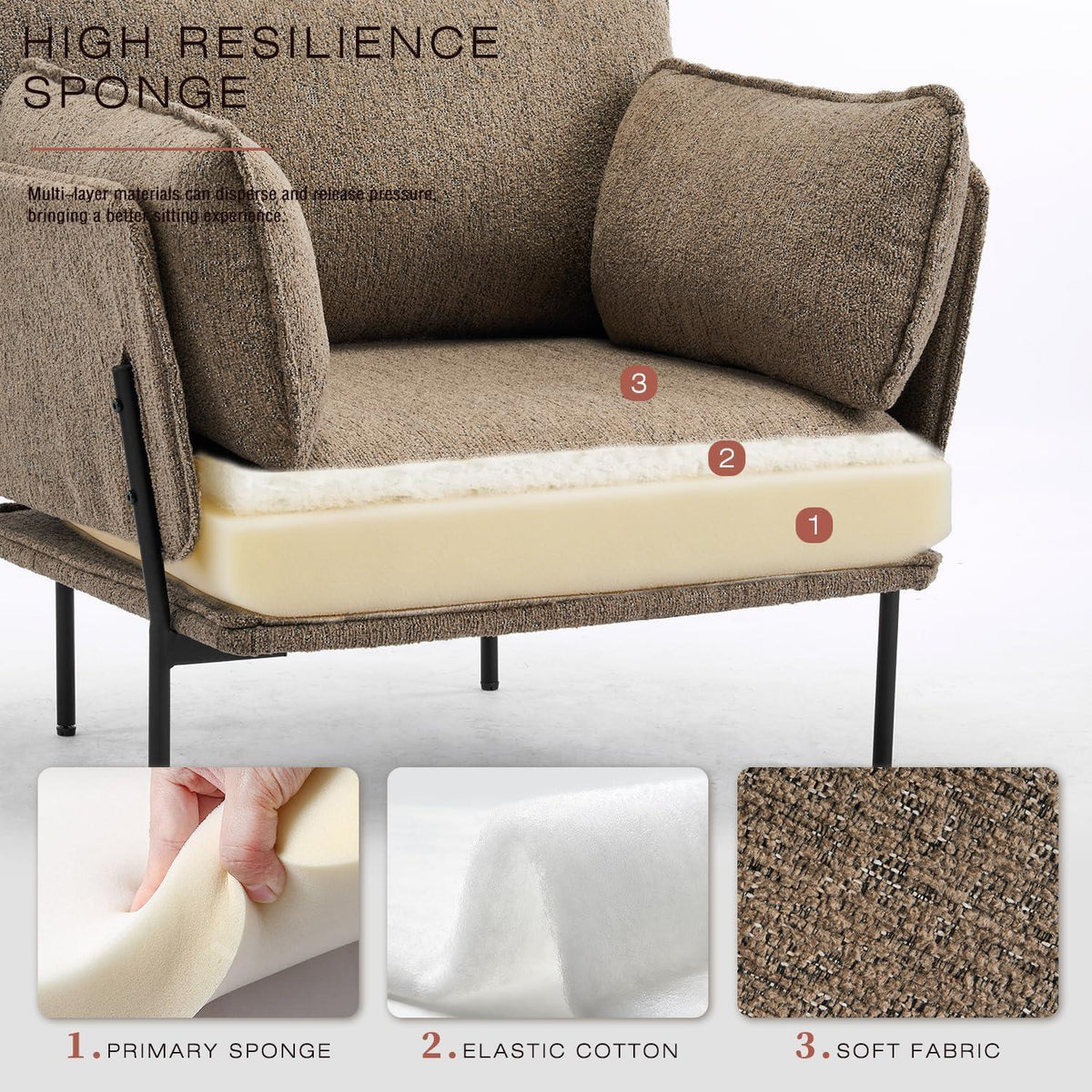 Bouclé Loungesessel mit Metallbeinen – Braun