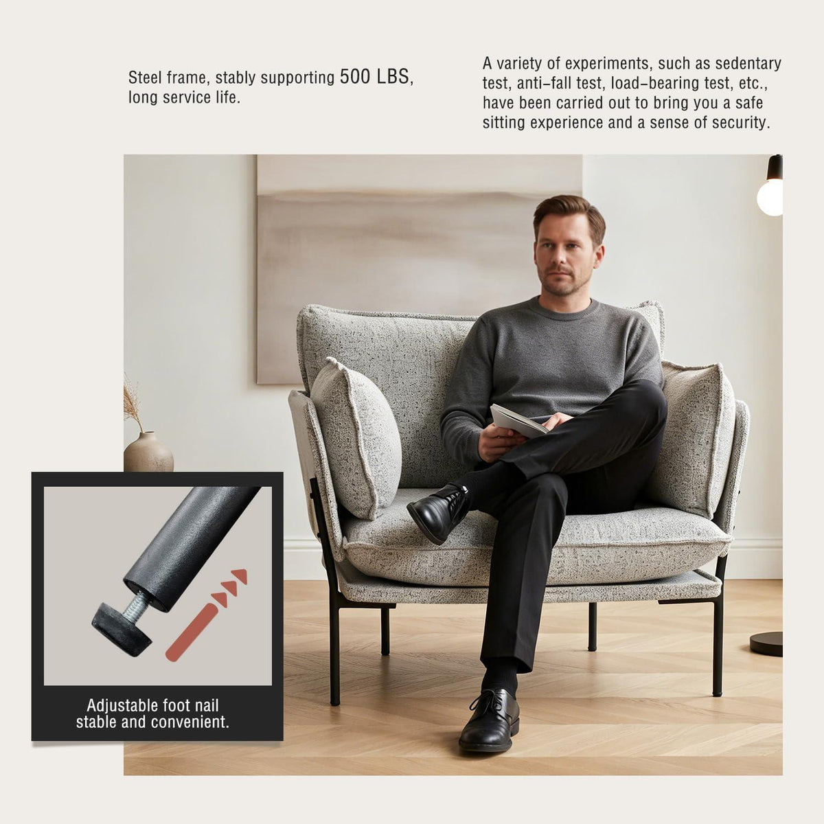 Bouclé Loungesessel mit Metallbeinen – Bequemer Akzentstuhl