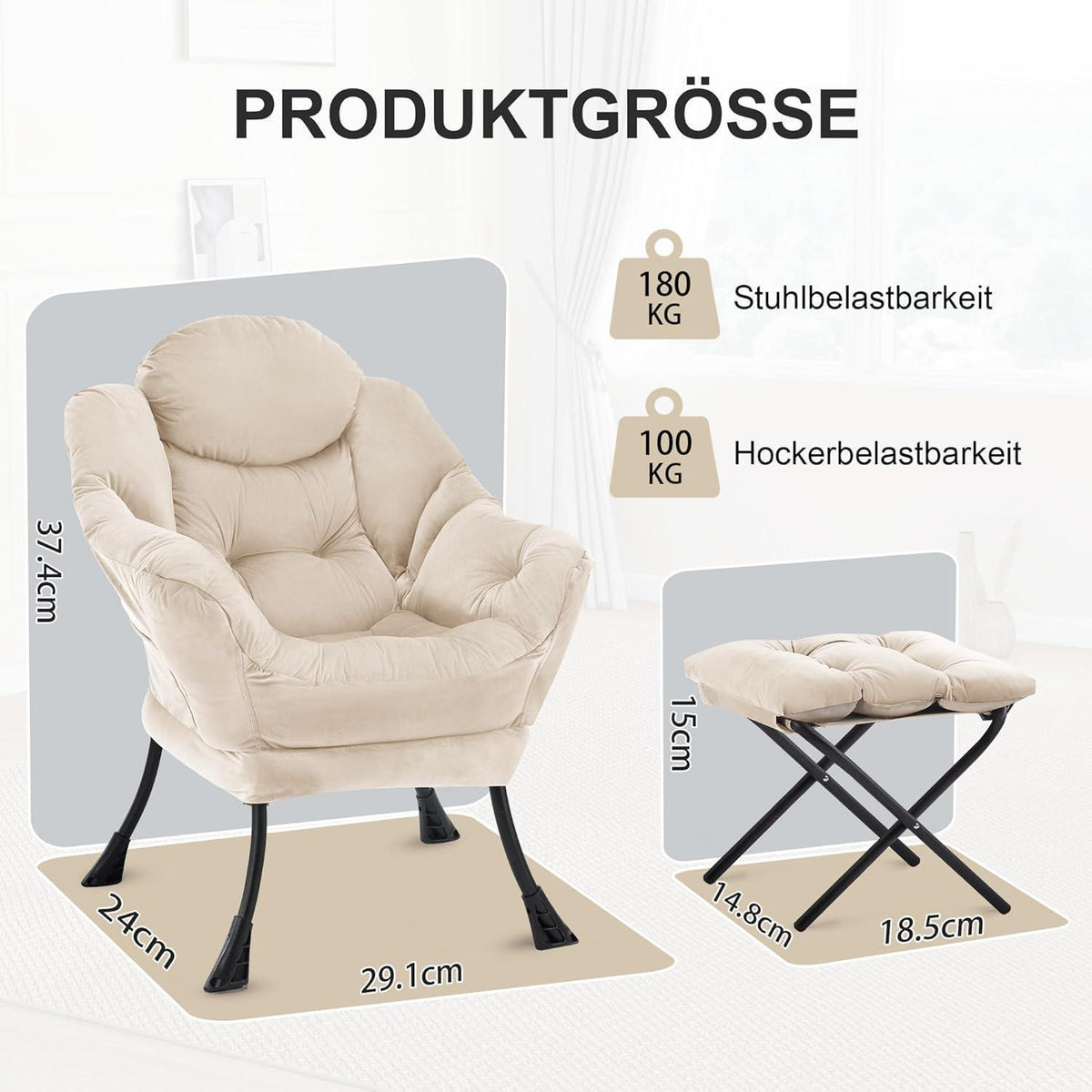 Lazy Chair mit Ottomane – Bequemer Ohrensessel mit Fußhocker