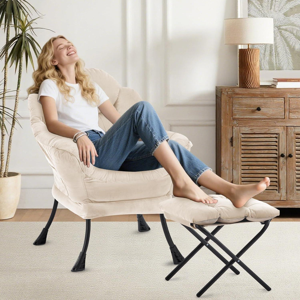 Lazy Chair mit Ottomane – Bequemer Ohrensessel mit Fußhocker