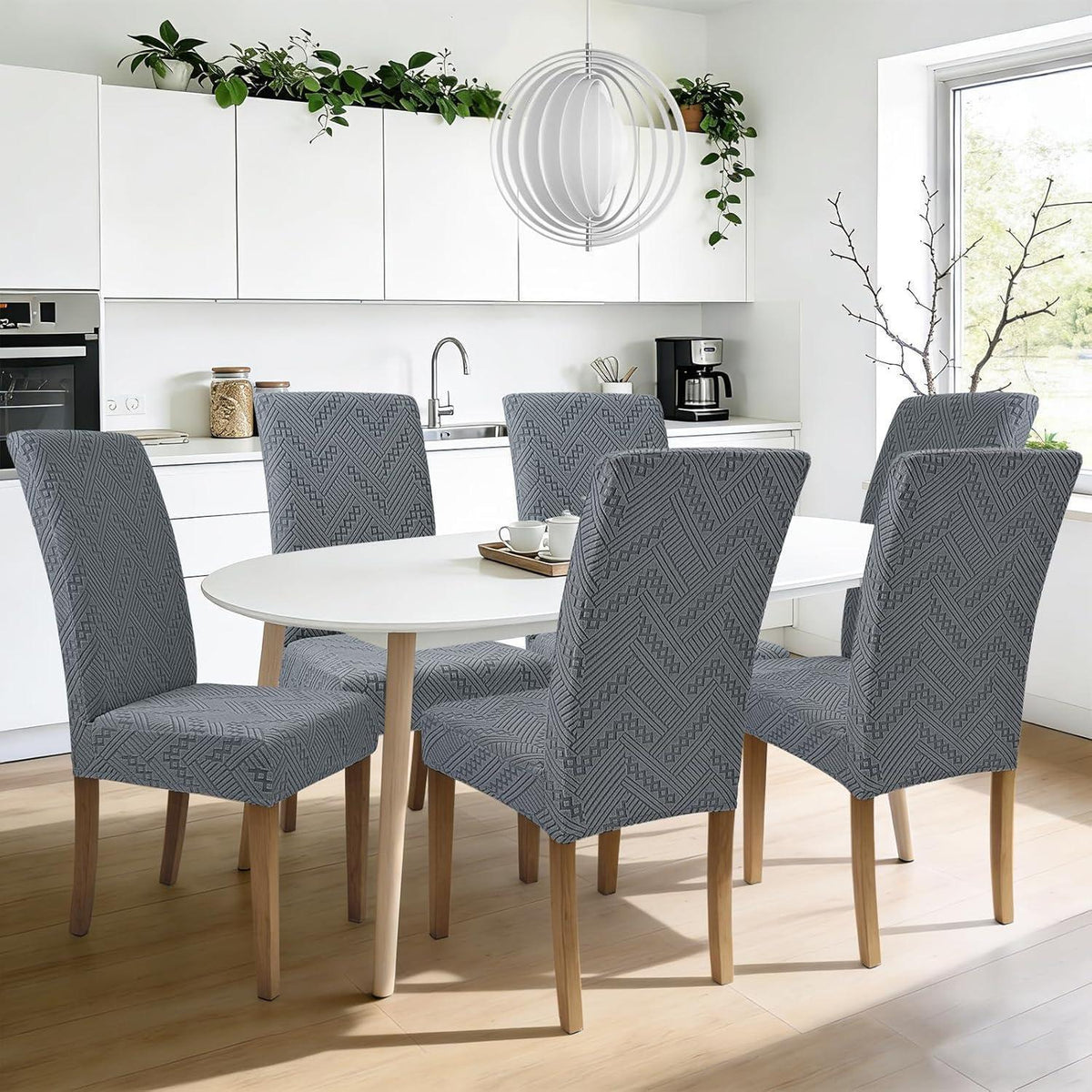 Jacquard Stuhlhussen Set Grau – Elastische Sitzbezüge für Stühle