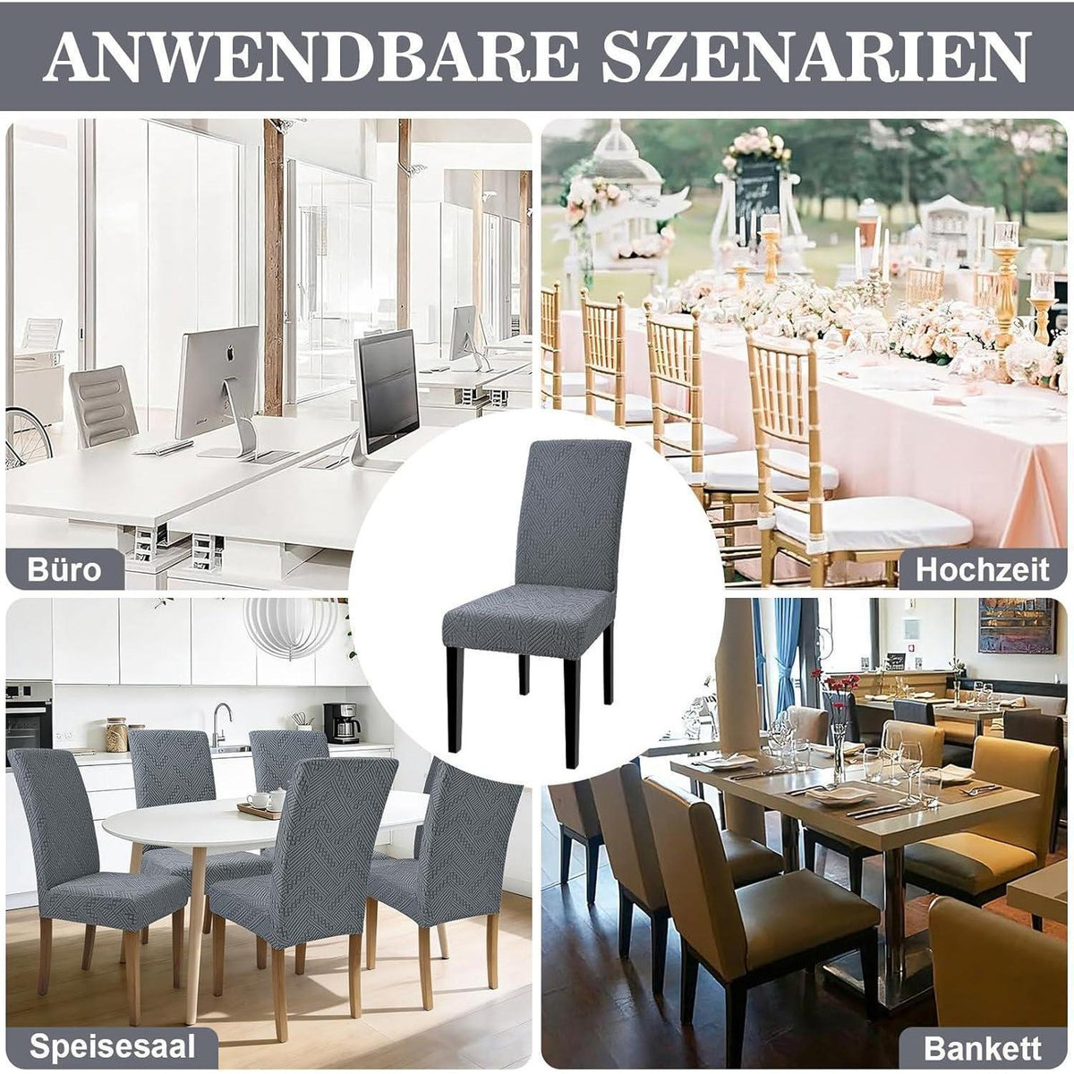 Jacquard Stuhlhussen Set Grau – Elastische Sitzbezüge für Stühle