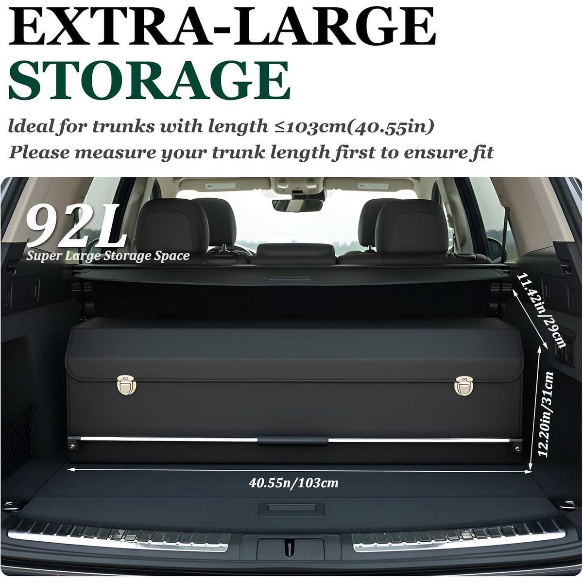 Kofferraum Organizer Leder mit Deckel – Schwarz, 103x29x31cm