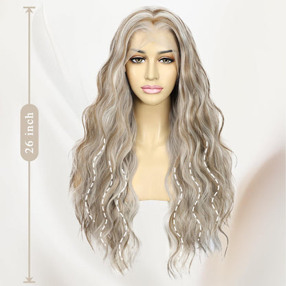Braune Wellenperücke mit Highlights – Lace Front Perücke 24 Zoll