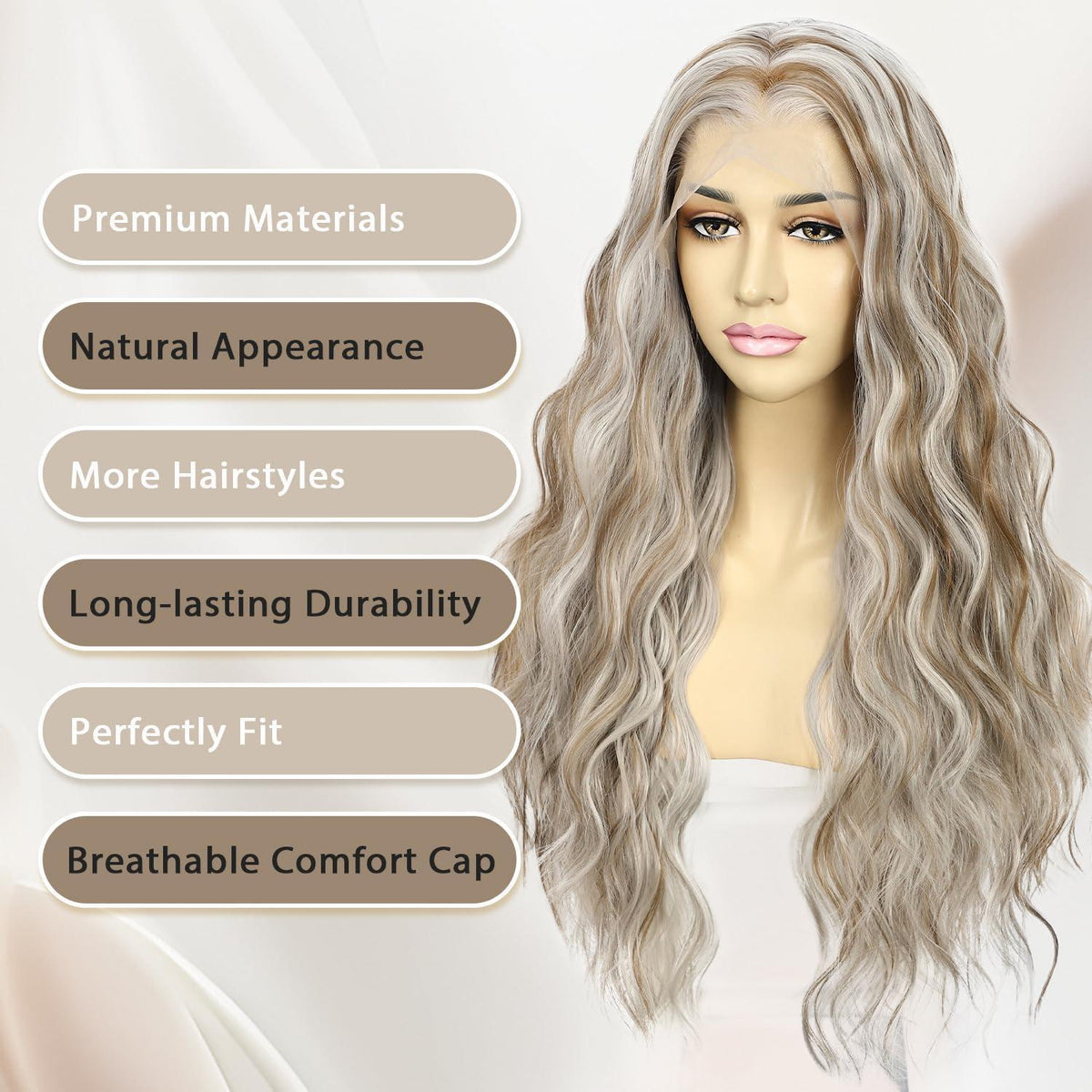 Braune Wellenperücke mit Highlights – Lace Front Perücke 24 Zoll