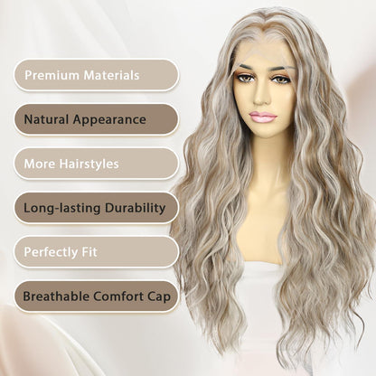 Braune Wellenperücke mit Highlights – Lace Front Perücke 24 Zoll