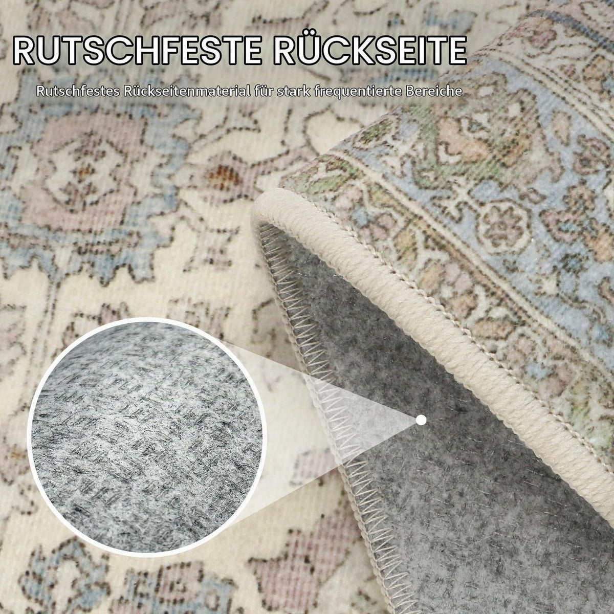 Vintage Teppich Wohnzimmer 200x290 cm – Beige Kurzflor Teppich