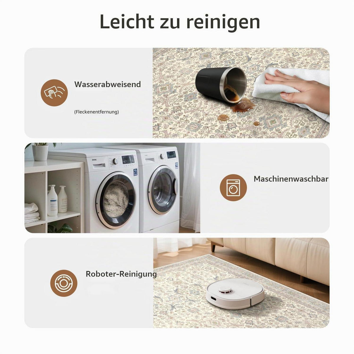 Vintage Teppich Wohnzimmer 200x290 cm – Beige Kurzflor Teppich