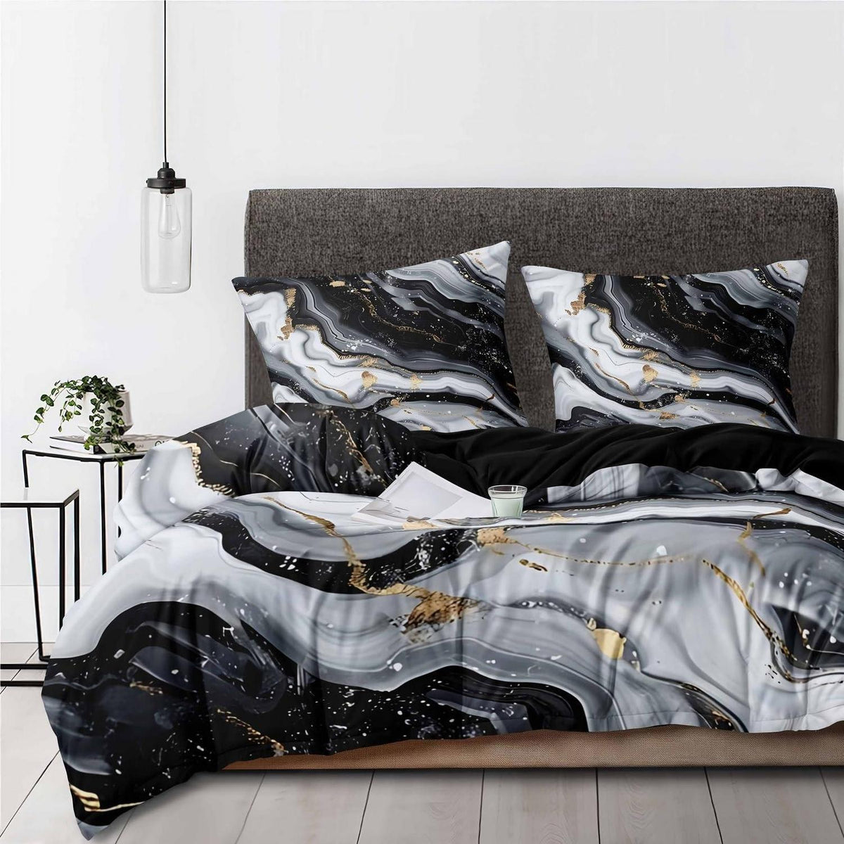 Marmor Bettwäsche Set 135x200 cm Schwarz Weiß 4tlg. Mikrofaser