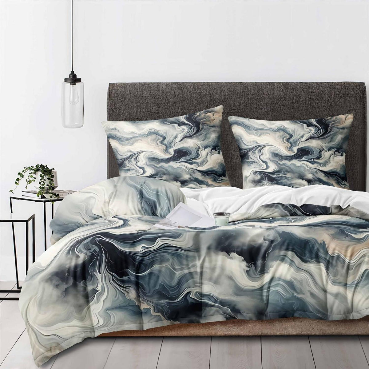 Marmor Bettwäsche Set 135x200 cm, 4-teilig, Weiß Grau Mikrofaser