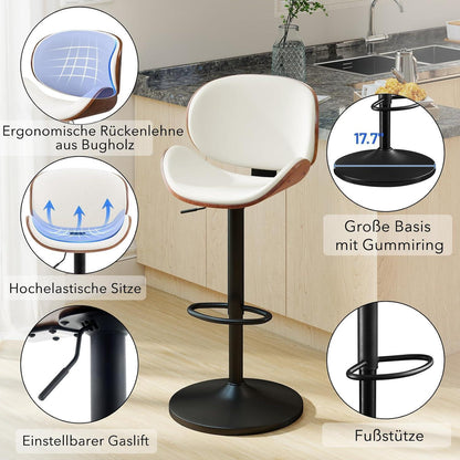 Barhocker Set 4er – Höhenverstellbar, Holz, Weiß in Lederoptik