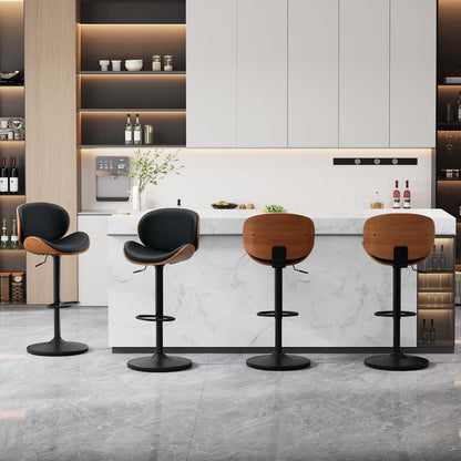 Barhocker Set 4er – Höhenverstellbar, Holz, Schwarz in Lederoptik