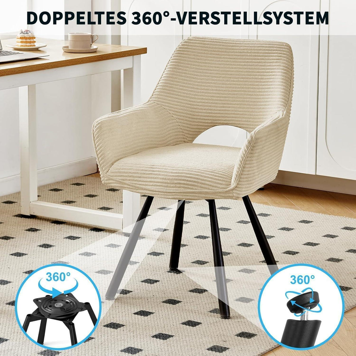 Drehbarer Esszimmerstuhl Set (4x) – Beige, Modern & Komfortabel