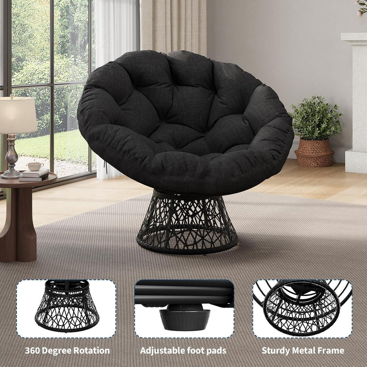 Ergonomischer Papasan Sessel Grau mit Kissen & 360° Drehung