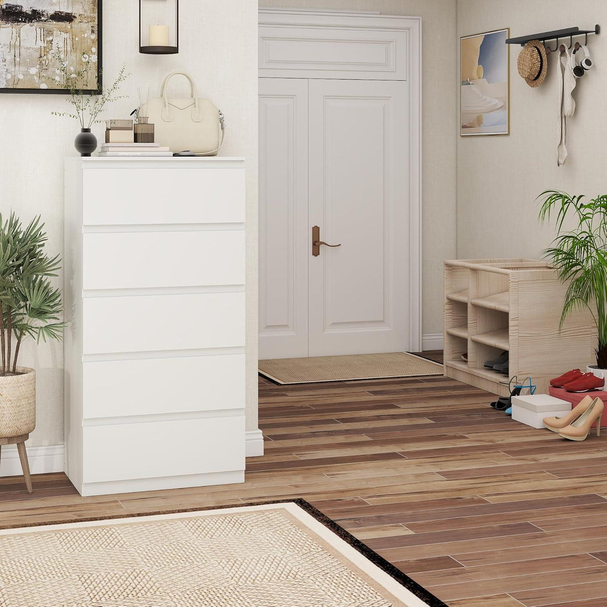 Weißer Kommodenschrank 60cm mit 5 Schubladen – Schlafzimmer & Büro