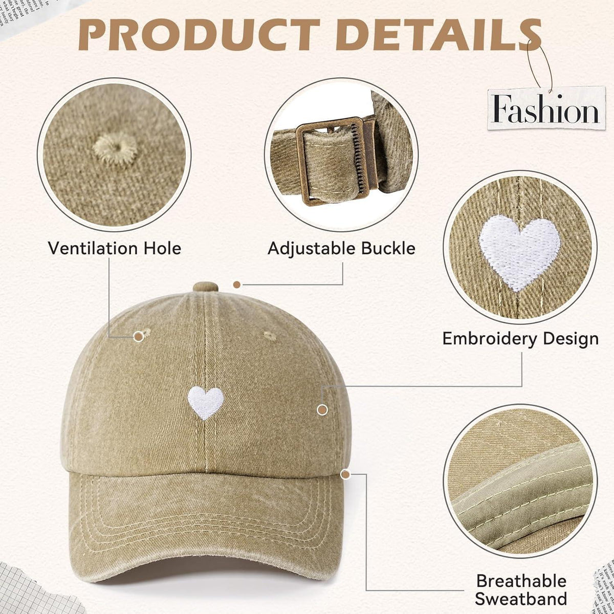 Damen Baseball Cap mit Zopf Loch & Vintage Stickerei