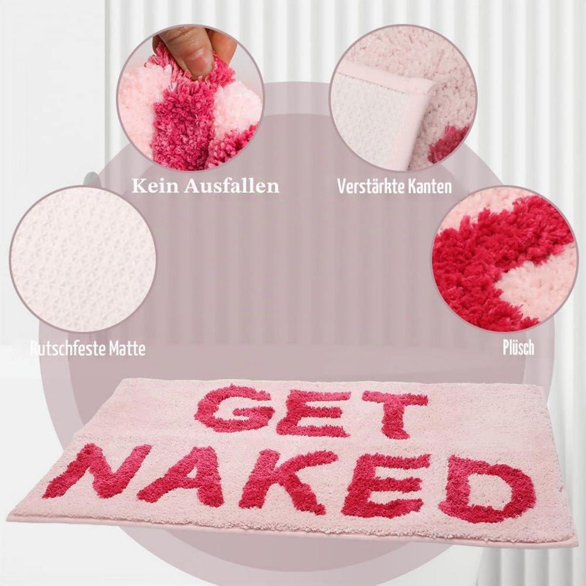 Rutschfester Badteppich Hellrosa – Duschmatte "Get Naked" 40x60 cm