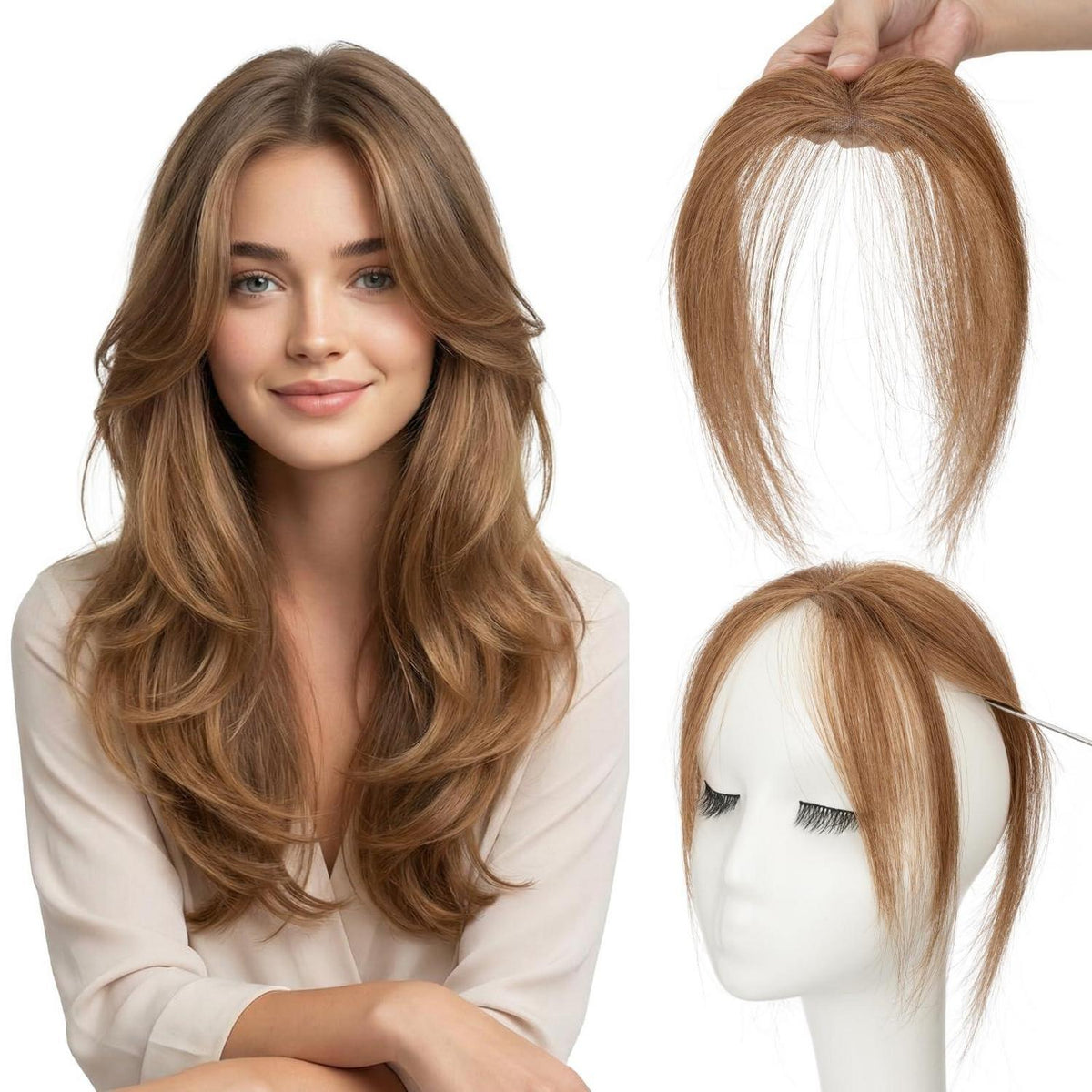 Echthaar Pony Clip-in – Seitlicher Pony Hellbraun #6