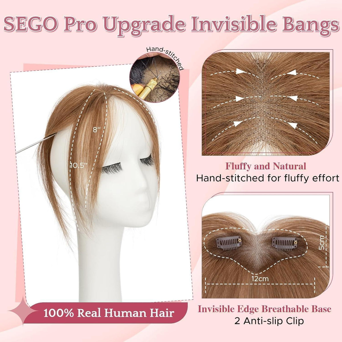 Echthaar Pony Clip-in – Seitlicher Pony Hellbraun #6
