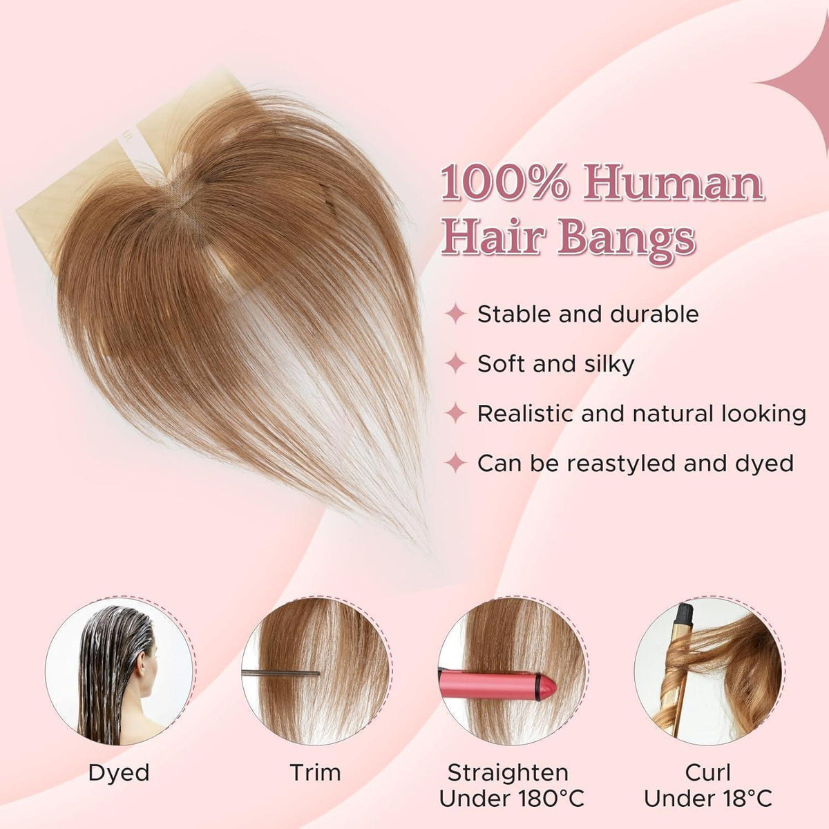 Echthaar Pony Clip-in – Seitlicher Pony Hellbraun #6