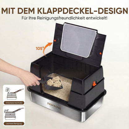 XL Edelstahl Katzenklo mit Klappdeckel & Zubehör