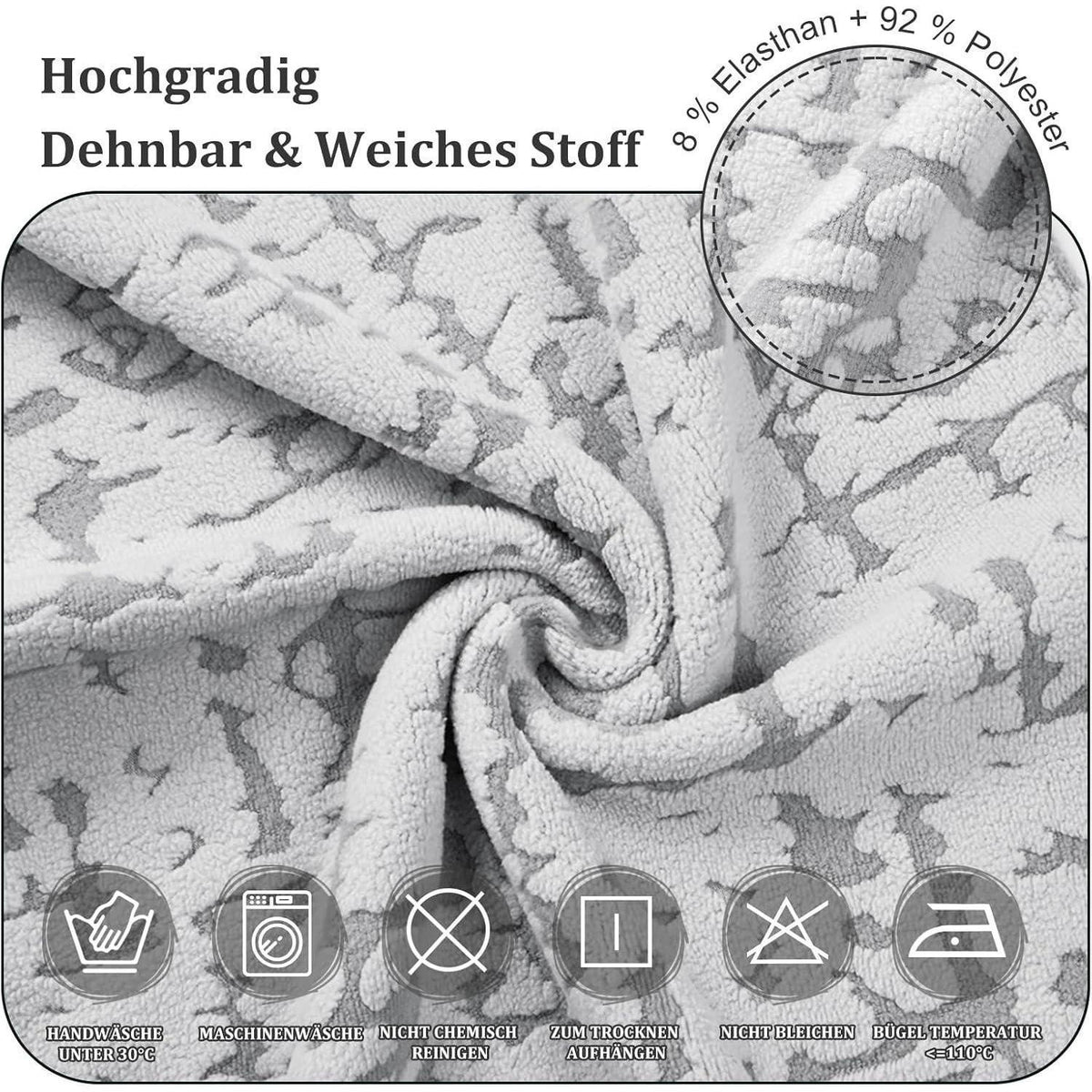 Stretch Stuhlhussen Set 6er - Hellgrau, Kurzflor Jacquard