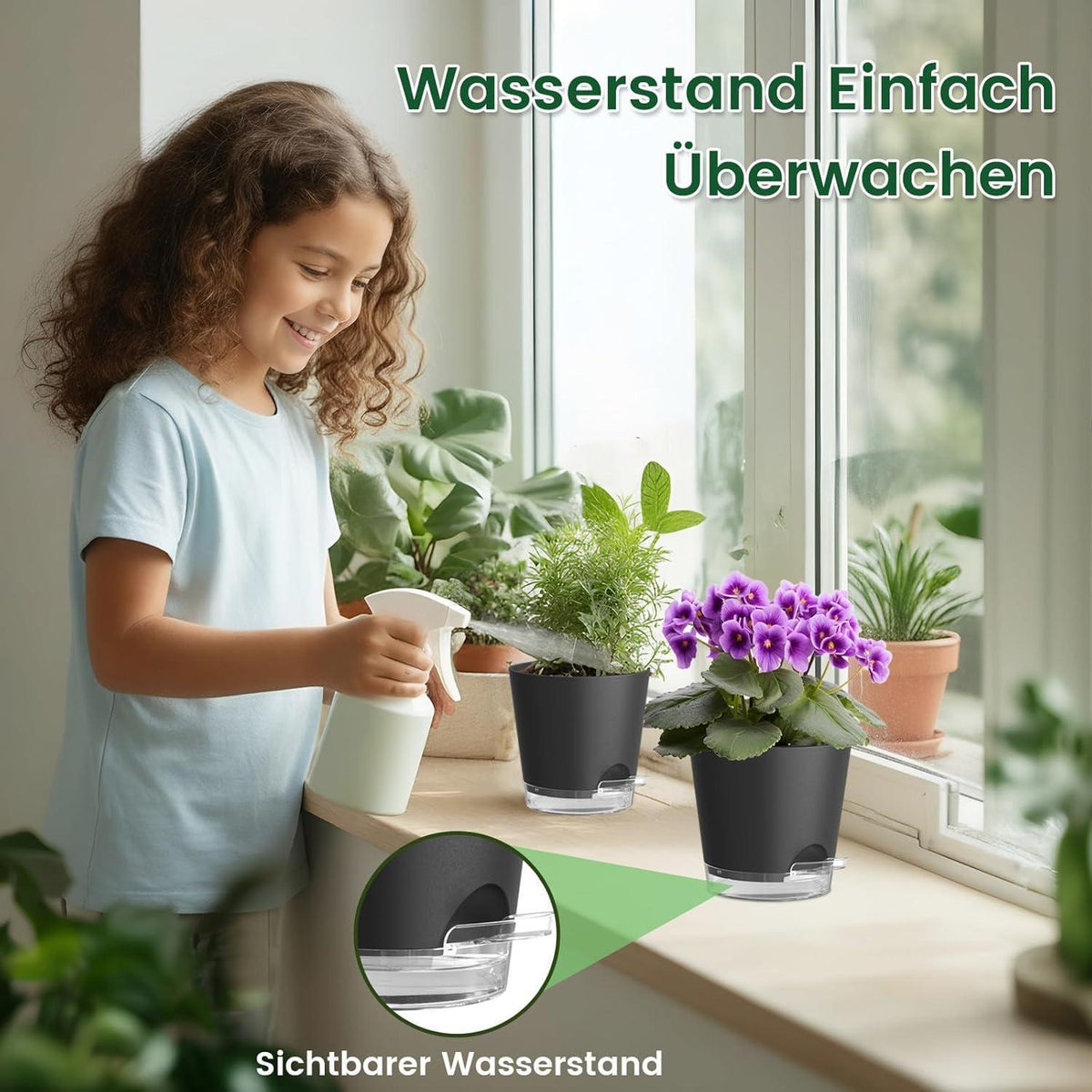 Selbstbewässerungstöpfe 5er Set mit Wasserstandsanzeige