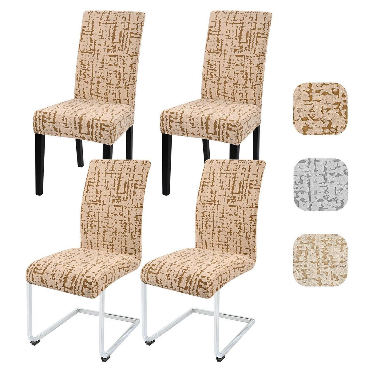 Stretch Stuhlhussen Set 4er – Camel | Jacquard, Waschbar