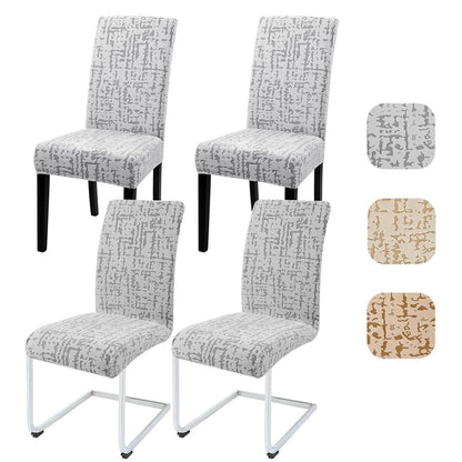 Stretch Stuhlhussen Set 4er - Hellgrau, Kurzflor Jacquard