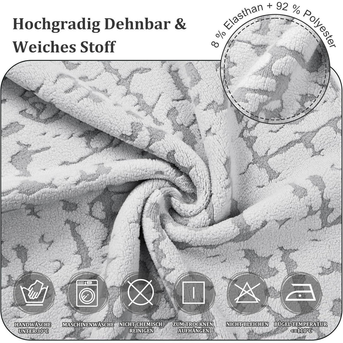 Stretch Stuhlhussen Set 4er - Hellgrau, Kurzflor Jacquard