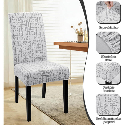 Stretch Stuhlhussen Set 4er - Hellgrau, Kurzflor Jacquard