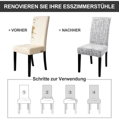 Stretch Stuhlhussen Set 4er - Hellgrau, Kurzflor Jacquard