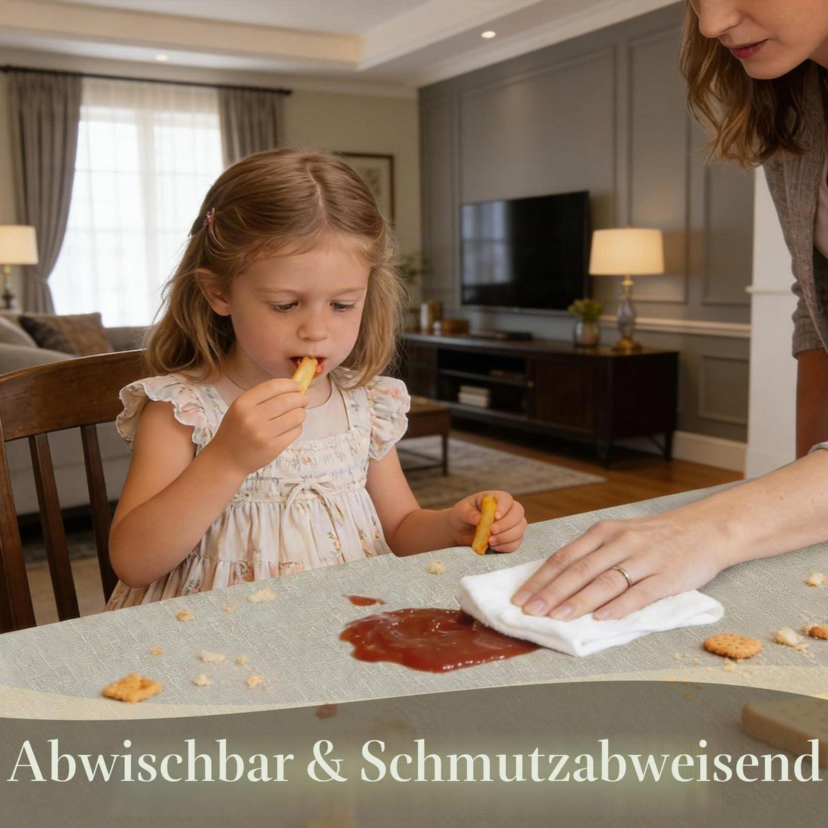 Runde Wachstuch Tischdecke 120 cm – Grün Leinenoptik, wetterfest
